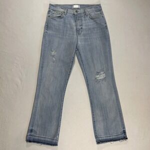 7 For All Mankind Distressed Straight Leg Jeans Light Wash Raw Hem Size 29